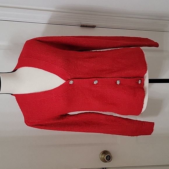 LOFT Size S Red Cardigan with Jeweled Buttons, Excellent Used Condition - Picture 4 of 15